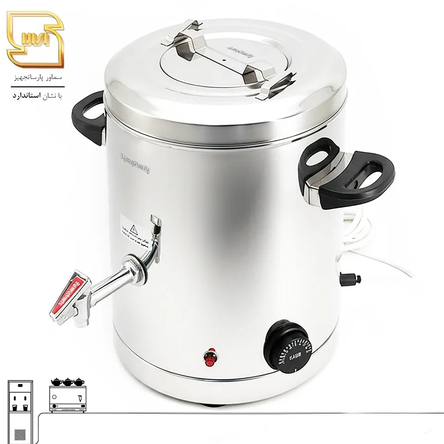 سماور برقی استیل 10 لیتری مدل استوانه ای